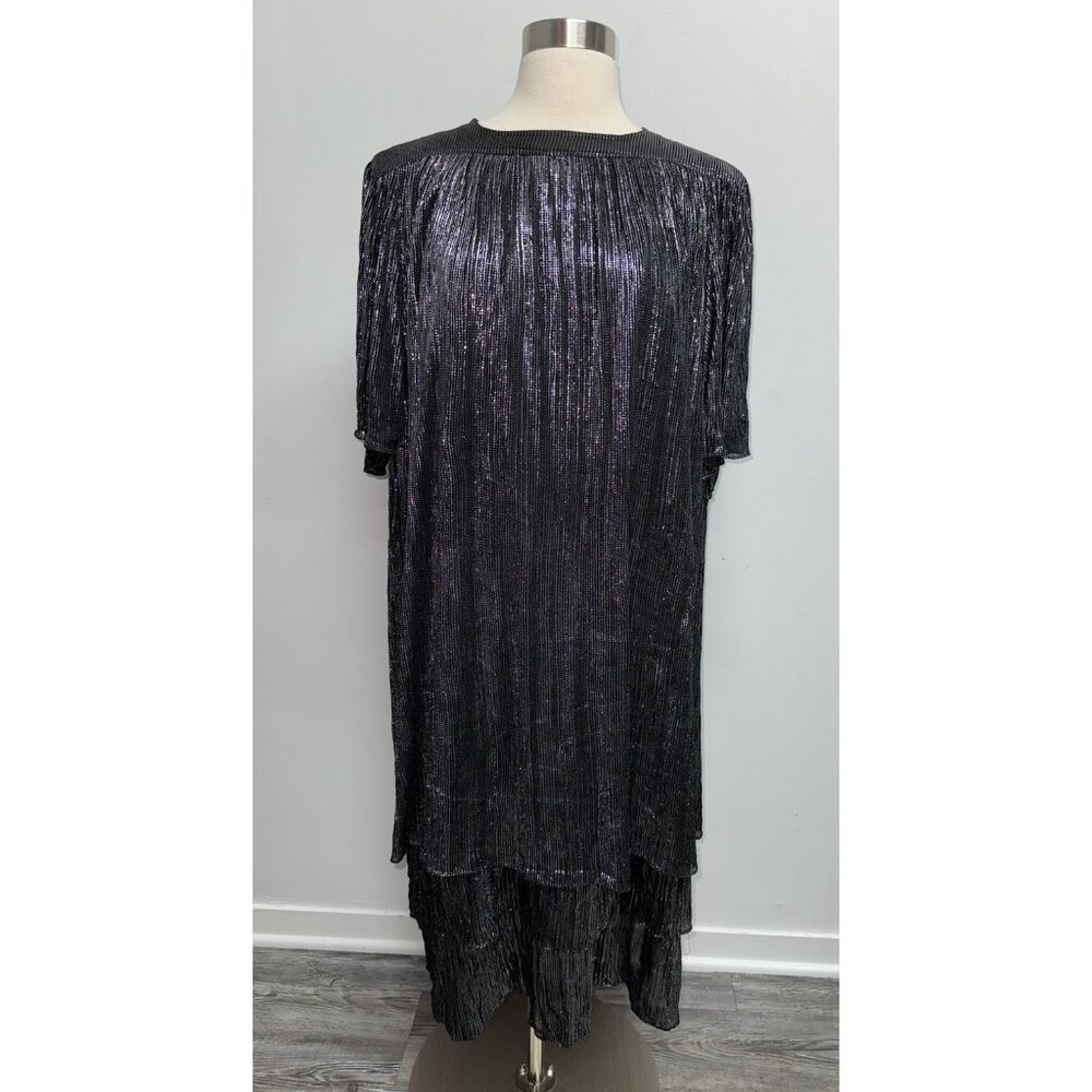 VTG 80s Glam Cocktail Dress 20 Black Shimmer Cruise Retro Whimsigoth Avant Garde